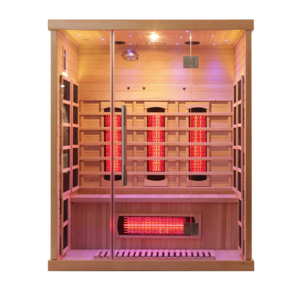 Infrared Sauna Cabin Built for Therapeutic Heat, Nordic Spruce Wood, Multi-Panel Heating, Glass Door