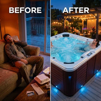 Dual-Occupancy Hot Tub Built for Luxury Relaxation, 28 Hydrotherapy Jets, LED Lighting, Digital Controls — Before & After